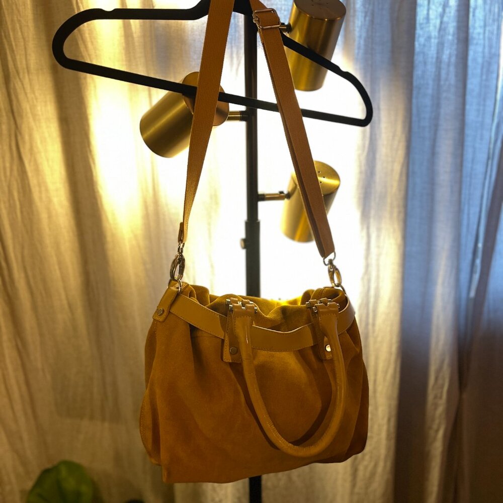 NINE WEST hobo‎ bag golden suede good condition silver hardware medium preppy - Picture 2 of 12